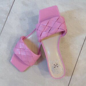 Vince Camuto Semtera Block Heel Leather Pink Slide Sandal